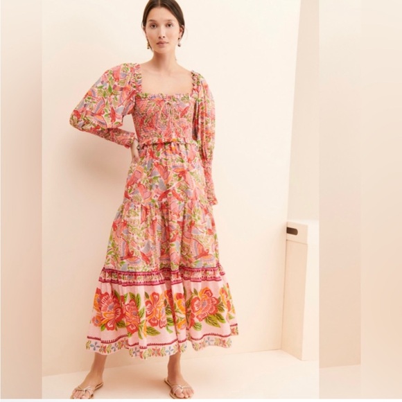 FARM Rio Dresses & Skirts - FARM RIO Macaw Flight Smocked Cotton Midi Dress S